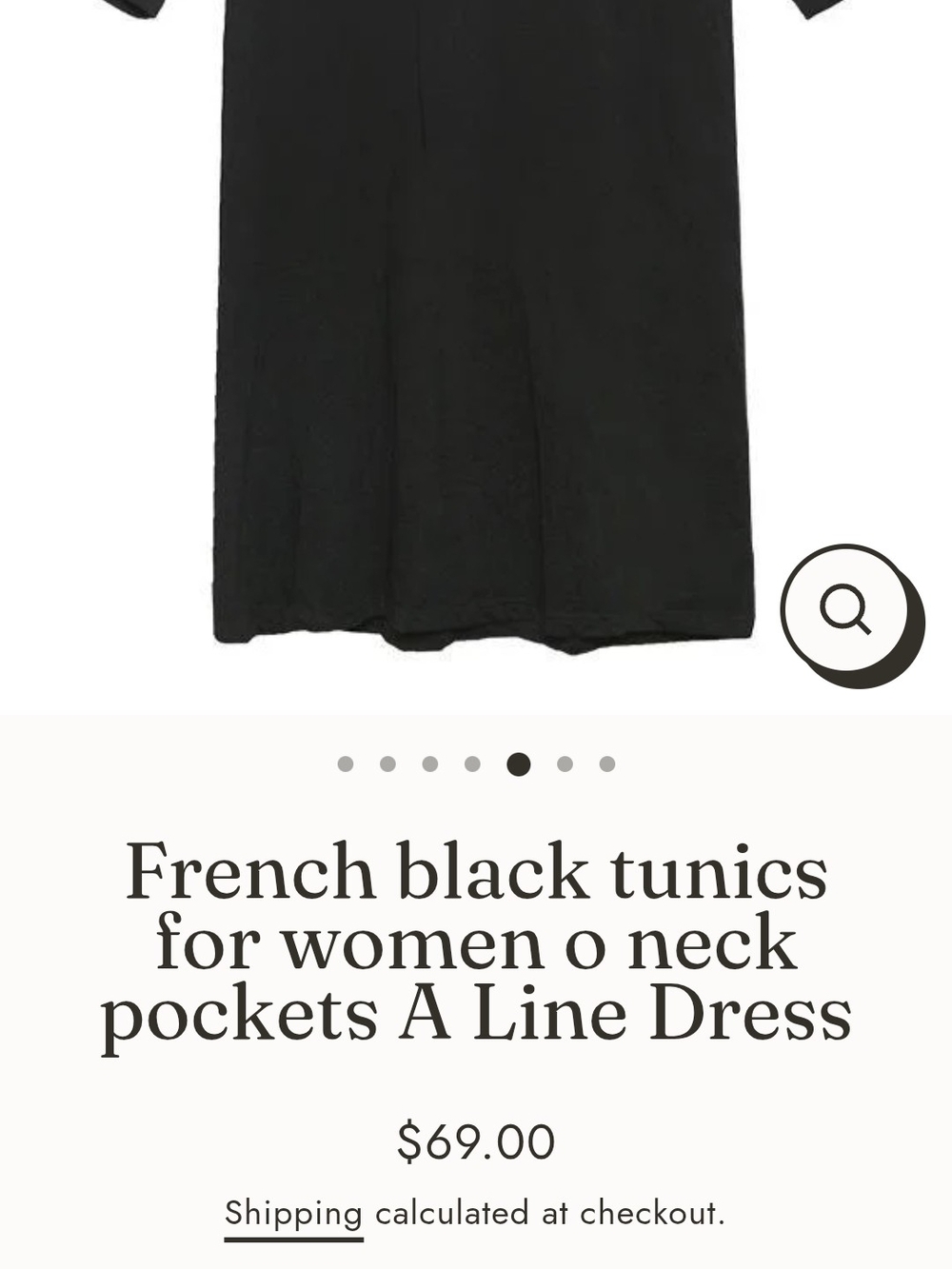 French Black A-Line Tunic Dress with O-Neck NWT